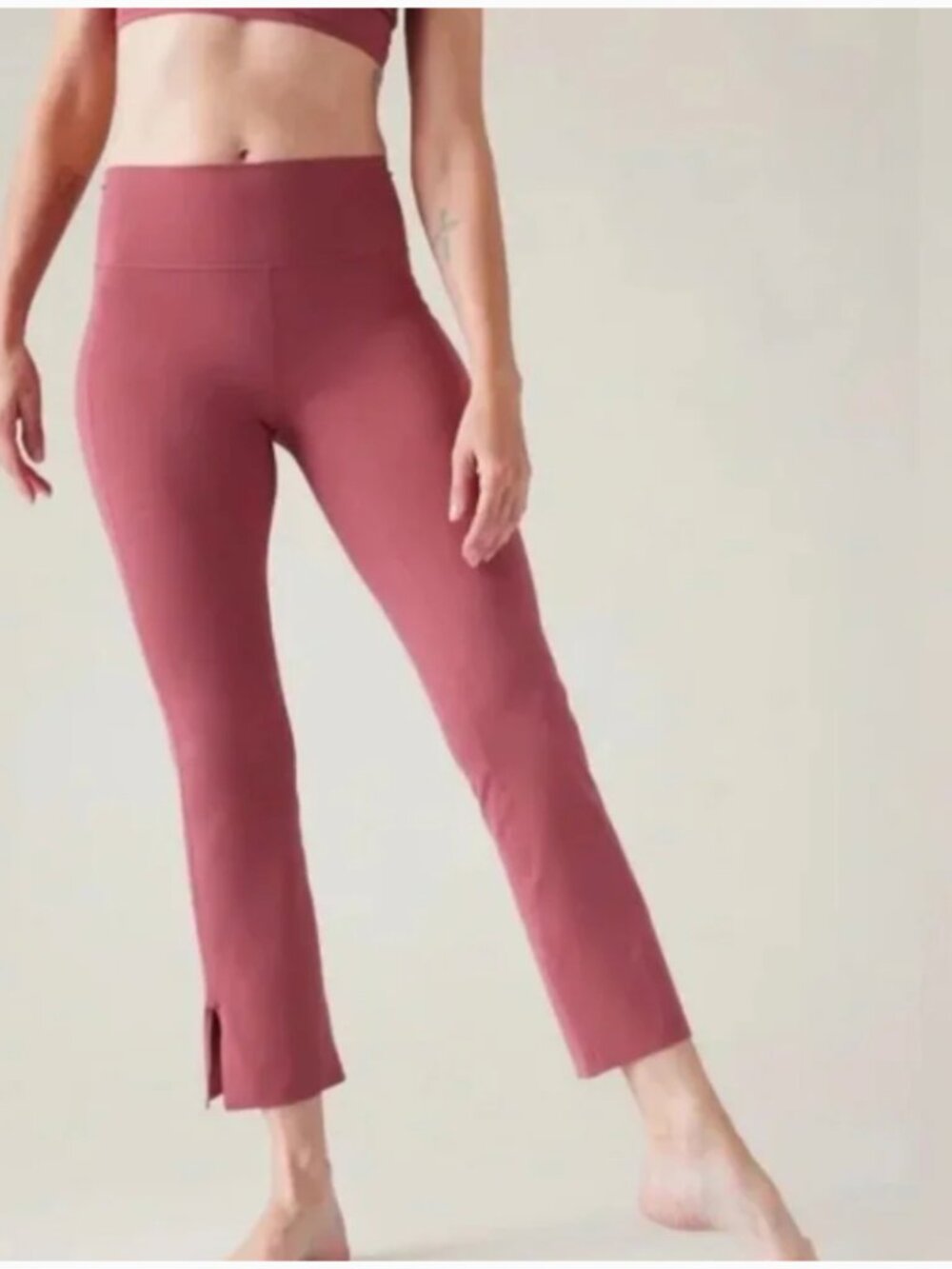 Athleta Transcend Stash Crop Straight Leg Pant Berry Rose